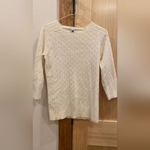 Gap womens Medium white thin cable knit 3/4 sleeve crew neck sweater cotton